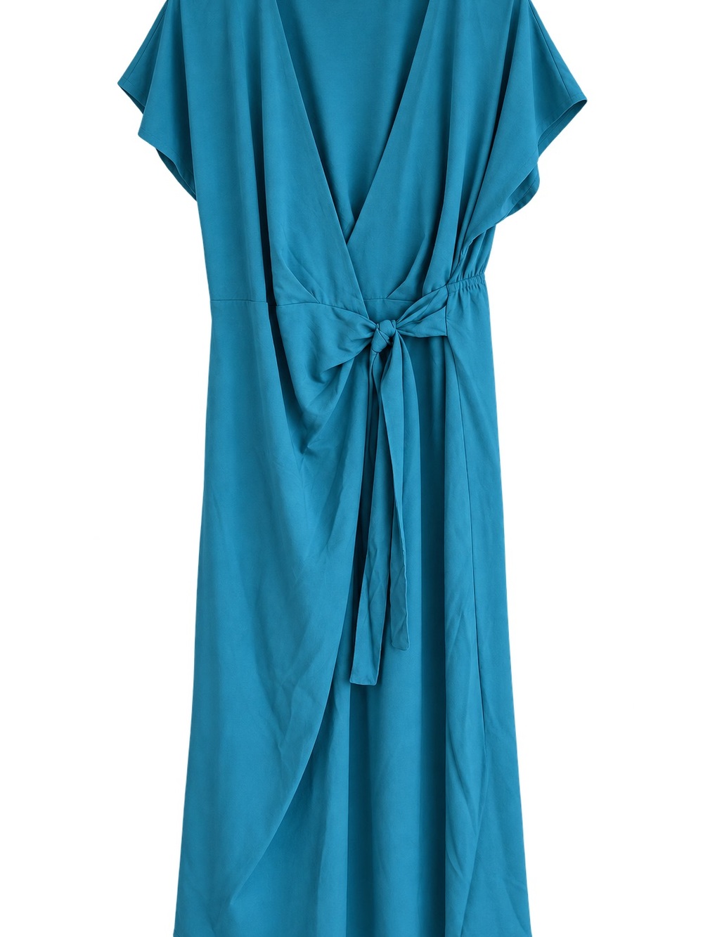 Teal 2XL Wrap Midi Dress V-Neck Tie Waist Kimono Sleeve